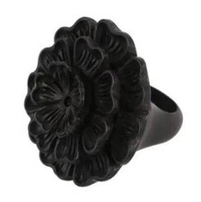Charming Vigorous Flower Wood Ring Black Carved Wooden Bohemian Everyday Jewelry