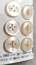 NEW Buttons Set 6 Pearlescent White 4-hole flat sz 20 made in Japan, NOS