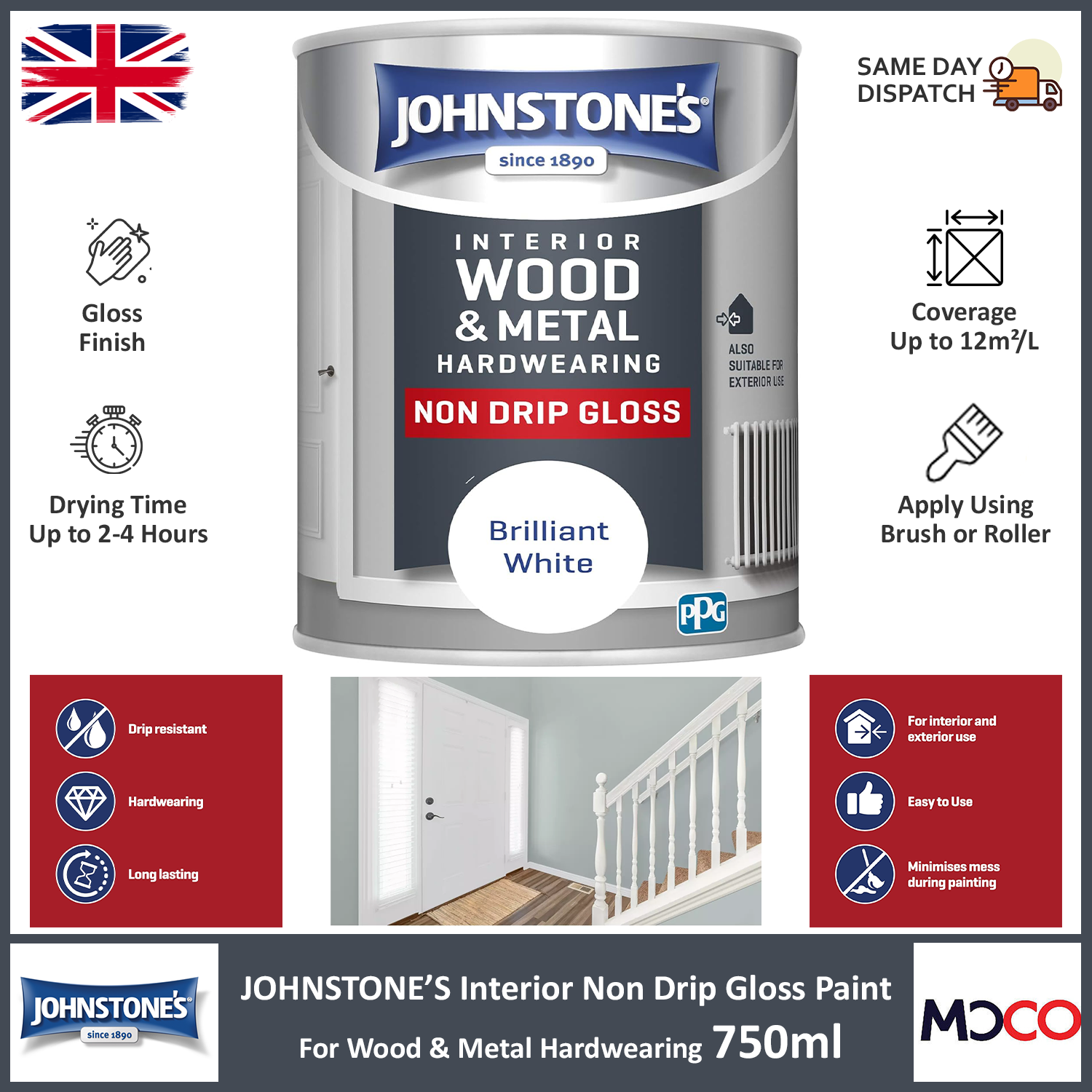 Johnstones Paint Non Drip Gloss Wood Metal Interior Exterior