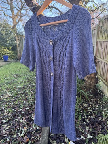 Woman M&S INDIGO UK 12 EU 40 Long Short Sleeved Cardigan Top Blue Cable Knit - Picture 5 of 12