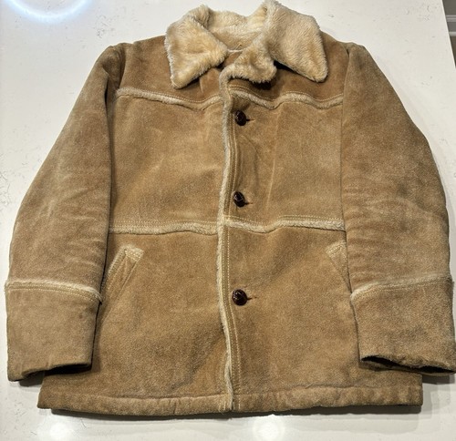 GRANDE BAY VTG Suede Leather Coat Size 42 Shearling Marlboro Boho Western Ranch - Picture 17 of 24