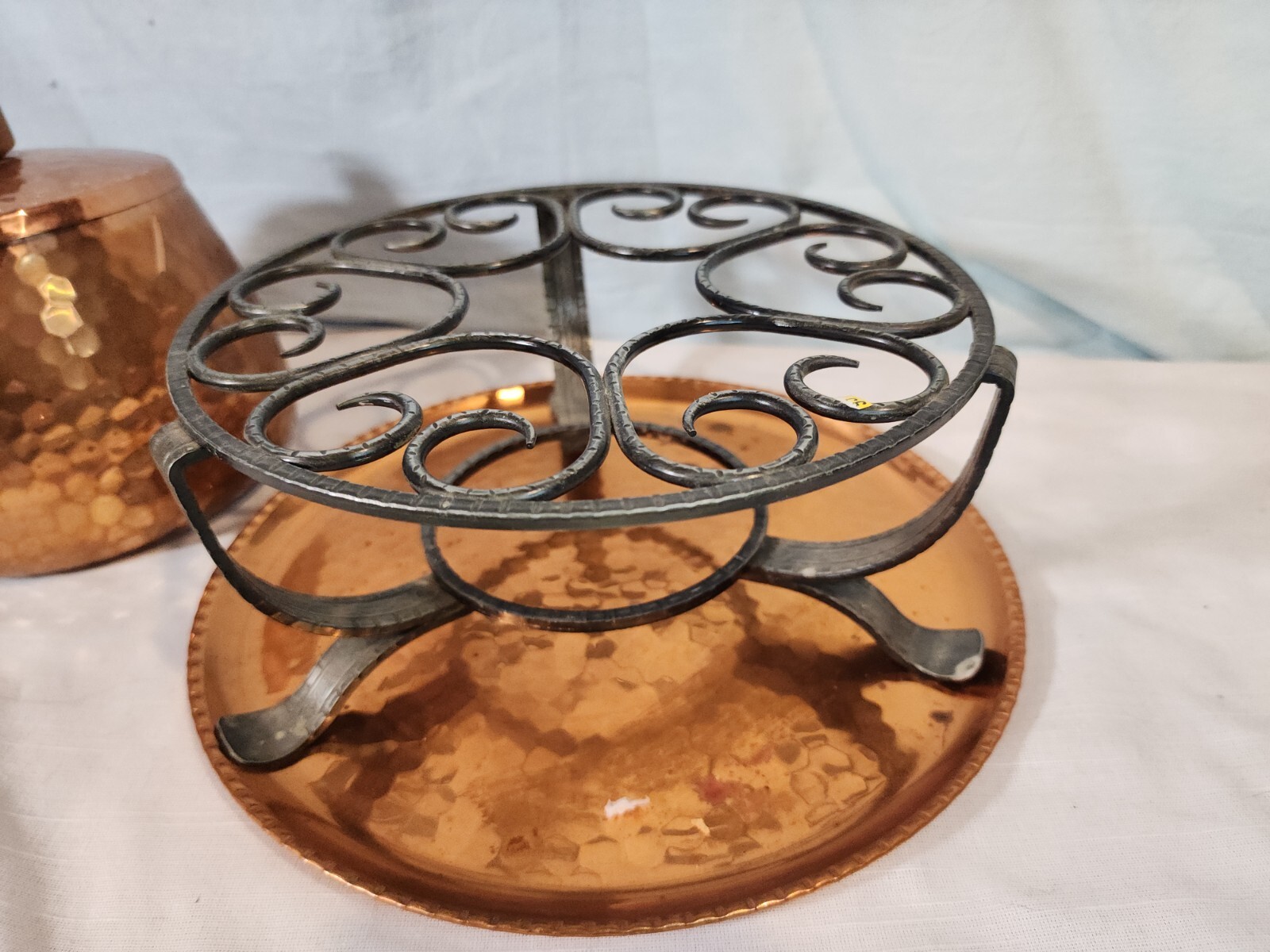 SIGG Switzerland Hammered Copper Fondue Pot w/Iron Stand, Tray, Burner, NICE!