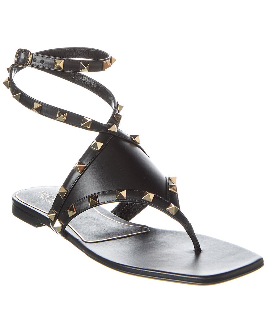 Женские кожаные сандалии-стринги Valentino Rockstud, черные 36