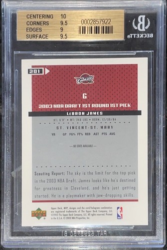💎2003-04 LeBron James UPPER DECK MVP ROOKIE RC #201 BGS 9.5 w/ Pristine 10 Sub - Picture 10 of 12