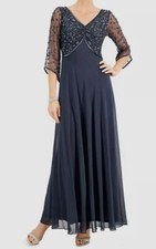 JKara Women's Gray V-Neck Beaded Gown Dress Size 18