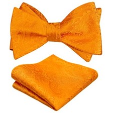 Mens Gradient Paisley Self Bow Tie and Hanky Set 4" L 2.5" W 043-orange