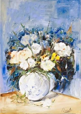 Natalie Demenko Oil Painting flowers vase Still Life Impressionism fine art 28"