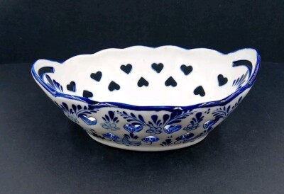 Delft Blue Trinket Dish Bowl  Windmill Pierced Hearts Holland Hand Painted 5.75''