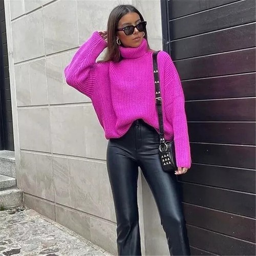 ZARA FUCHSIA TURTLENECK WOOL BLEND KNIT SWEATER JUMPER SIZE L | eBay