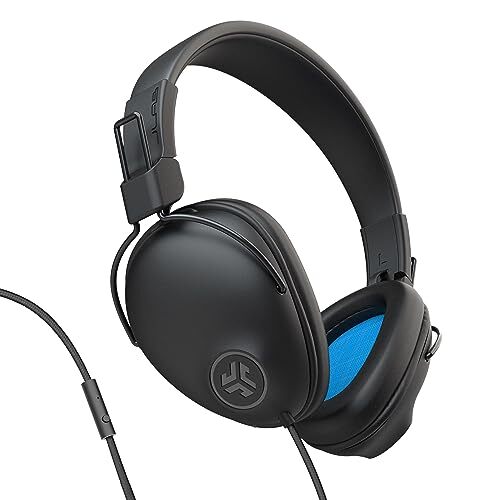 JLab Studio Wired On-Ear Headphones, Black, Tangle Free Cord, Ultra-Plush Faux 