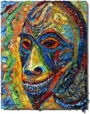 AFRICAN MASK OIL█PAINTING REALISM ART█SIGNED VINTAGE ORIGINAL IMPRESSIONIST POP