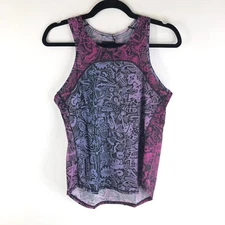 Janji Womens Helio Tech Singlet Tank Top Racerback Hi Low Arwin Batik Purple L
