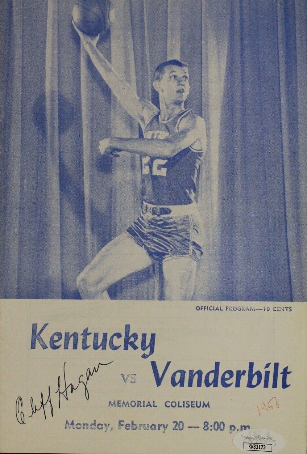 Cliff Hagan Autographed Signed Kentucky Wildcats HOF 1956 Basketball Program JSA 