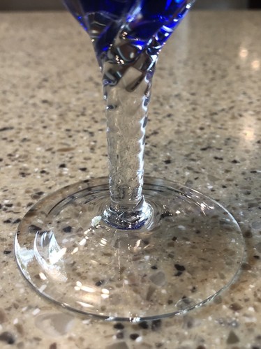 Vintage Crystal Cobalt Blue Bowl Clear Twisted Stem Footed 5 7/8” Wine Glasses - Picture 3 of 8