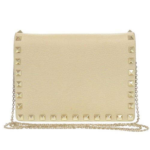 Valentino Garavani Rockstud Chain Shoulder Bag Leather Beige TV-P249VSH2