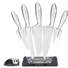 Kitchen Knife Set 7 Pcs Stainless Steel Block Sharpener Vegetables Fruits Meat