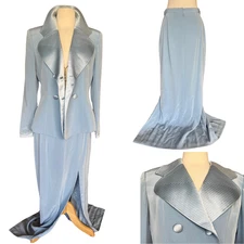 Vintage Black Tie Oleg Cassini Skirt Suit; Double Breasted Satin Details Sz 6?