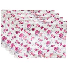 Satin Pillowcase in White with Pink Floral Print Standard Size, Set of 4