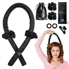 Heatless Curlers Overnight Satin Flexi Rod Set No Heat Hair Curls Kit 6pcs Black