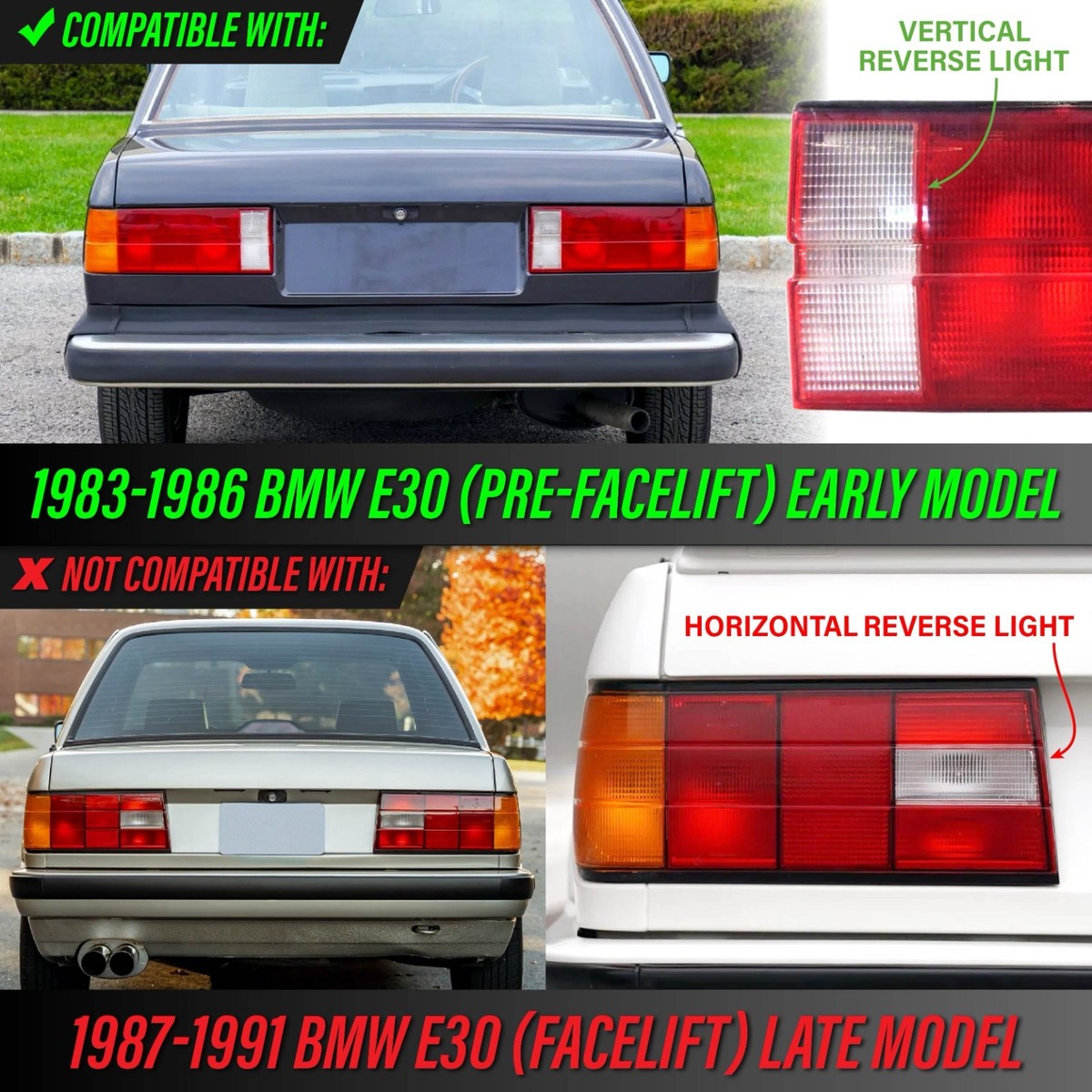 USA SMOKE Euro OE Frosted Lens Tail Light For 83-86 BMW 3 Series