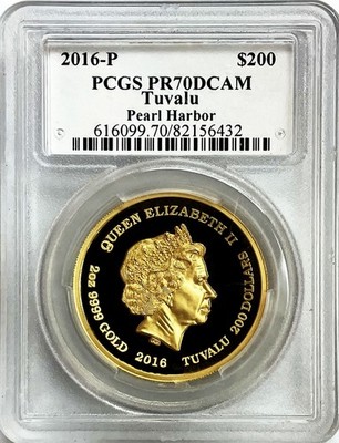 2016 P GOLD TUVALU $200 PEARL HARBOR 2 oz HIGH RELIEF MICHAEL