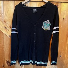 Harry Potter Slytherin House Crest Cardigan Sweater Size Medium Embroidery Black