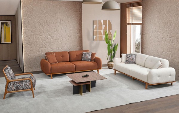 Couchgarnitur Dreisitzer Sessel Couch Braun Polstersofa Stoffsofa 3Tlg-image