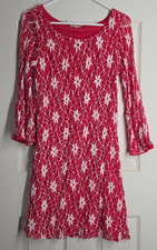 Haani Lace Dress Medium Red Floral Bell Sleeve Fit Flare Boho Romantic Coquette