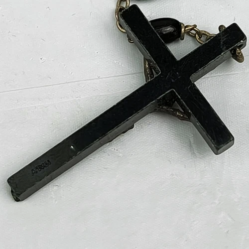 Vintage Rosary Black Beads and Cross Made in Italy INRI 18 Inch - Picture 8 of 13