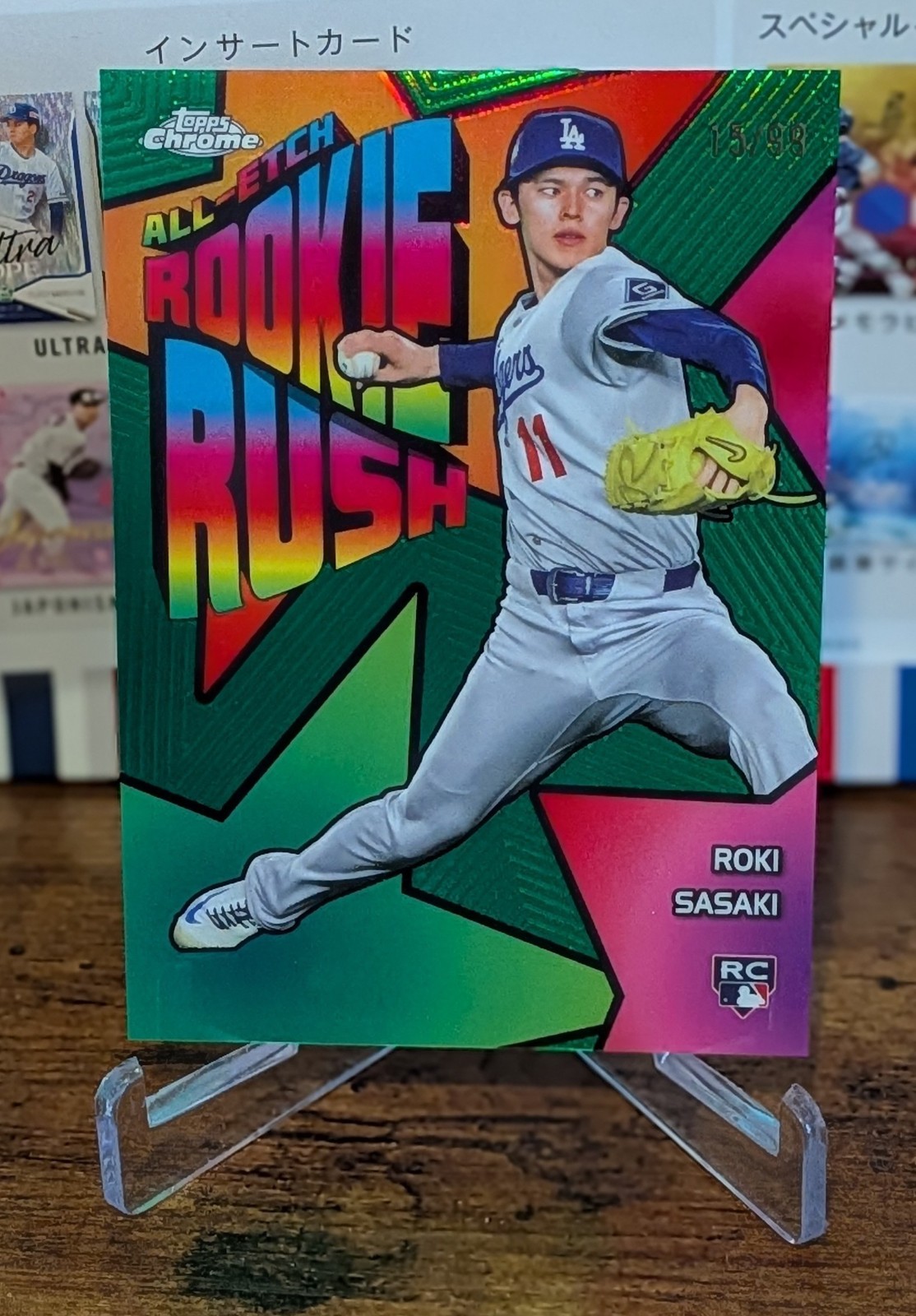 2025 Topps Chrome Roki Sasaki All-Etch Rookie Rush Green SP 15/99 CERR-10