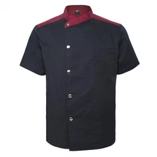 Unisex Short Sleeve Chef Coat Jacket Black Snap