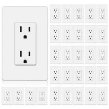 BESTTEN 30 Pack 15 Amp Decorator Receptacle Outlet w/ Screwless Wall Plates