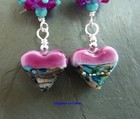 Fuchsia Heart Earrings  Handmade Lampwork Hearts Beadwoven Beads Gift for Her — photo 3