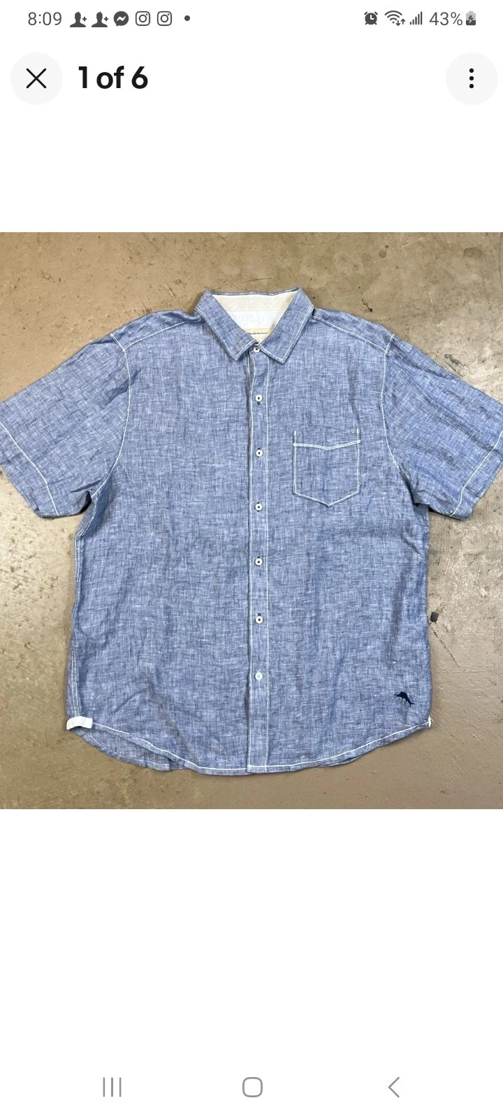 Tommy Bahama Shirt Mens L Blue 100% Linen Short Sleeve Button Up Casual EUC