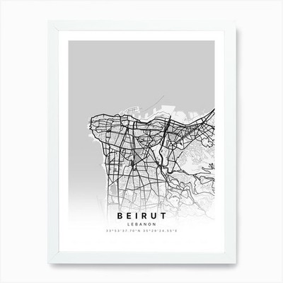 Beirut Libanon weiße Karte 1 Kunstdruck gerahmtes Wandbild Poster Leinwanddruck Bild