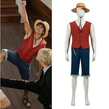 Monkey D Luffy Hot Anime Luffy Cosplay Costume Red Vest Suit Uniform with Hat