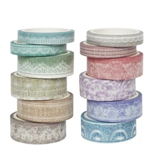 Zellykool Lace Patterns Washi Tape Set 12 Rolls, Decorative Paper Sticker for...
