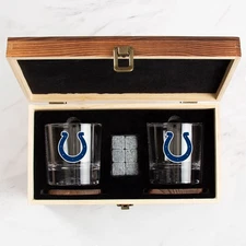 Indianapolis Colt - Full Color Logo Whiskey Tumbler Gift Set with Rustic WoodBox