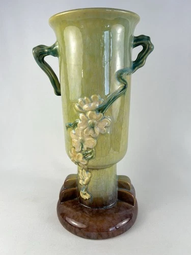 Extremely Rare Roseville Pottery Apple Blossom 1948 USA Art Deco Vase 263-14"