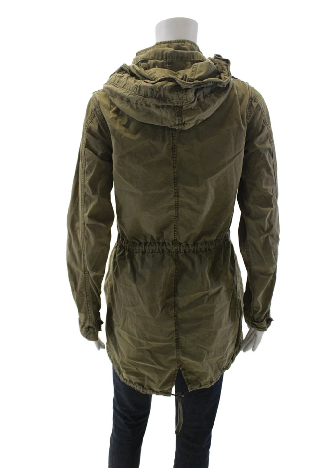 Chaqueta Maison Scotch Para Mujer Algodón Forrada Cremallera Cordón Botón Verde Ejército Talla 0 Foto 3 de 4