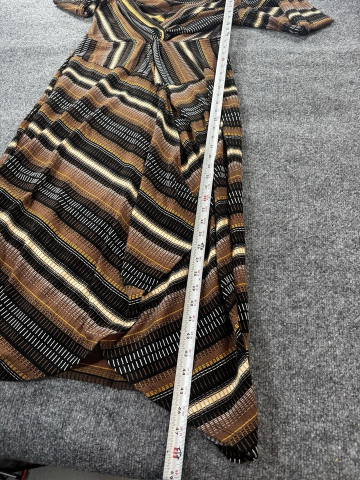Anthropologie Maeve Dress Women's Large Brown Black Striped Wrap Maxi Dress - Image 2 of 4