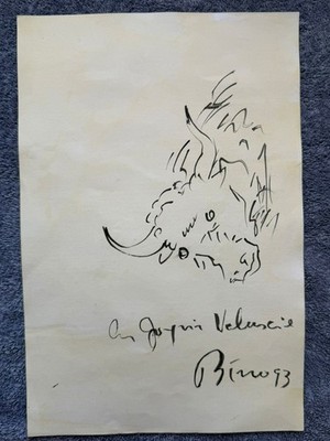 BOTERO drawing and painting on old paper signed stamped vintage