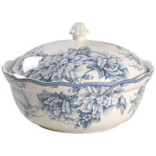 222 Fifth Adelaide Blue and White Round Covered Vegetable Bowl 9018661