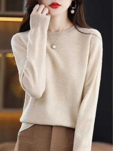 Women Crew Neck Slim Cashmere Jumper Sweater Knitted Tops Wool Pullover Solid - Bild 12 von 30