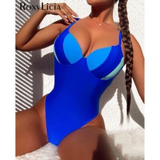 Splicing Bra Cup Backless Monokini High Cut One Piece Swimsuit Women Swimwear