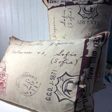 TWO-NEWPORT Accent Pillow, 22x15”ea Rectangle-Par Avion Canceled Postage Stamps 