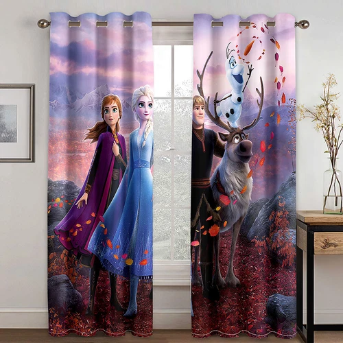 Niños Anna Elsa Princesa Opacas Cortinas Ojales 3D Cortina Cortina Regalo - Imagen 10 de 19