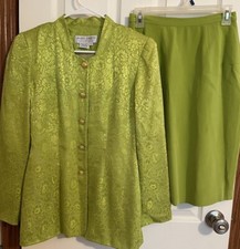 Vintage Maggy London by Kenneth Nolan Green Suit Skirt, 100 Silk, Size 4