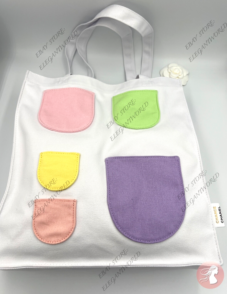 New CHANEL Chance w/ 5 Pockets Tote Bag Canvas White Novelty GWP