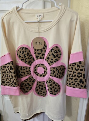 BIBI Flower Patch Leopard Trim Top XL. NWT
